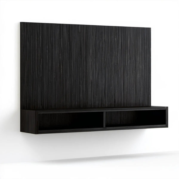 Czarna wisząca szafka RTV z panelem ściennym MDF 160 x 30 x 120 cm