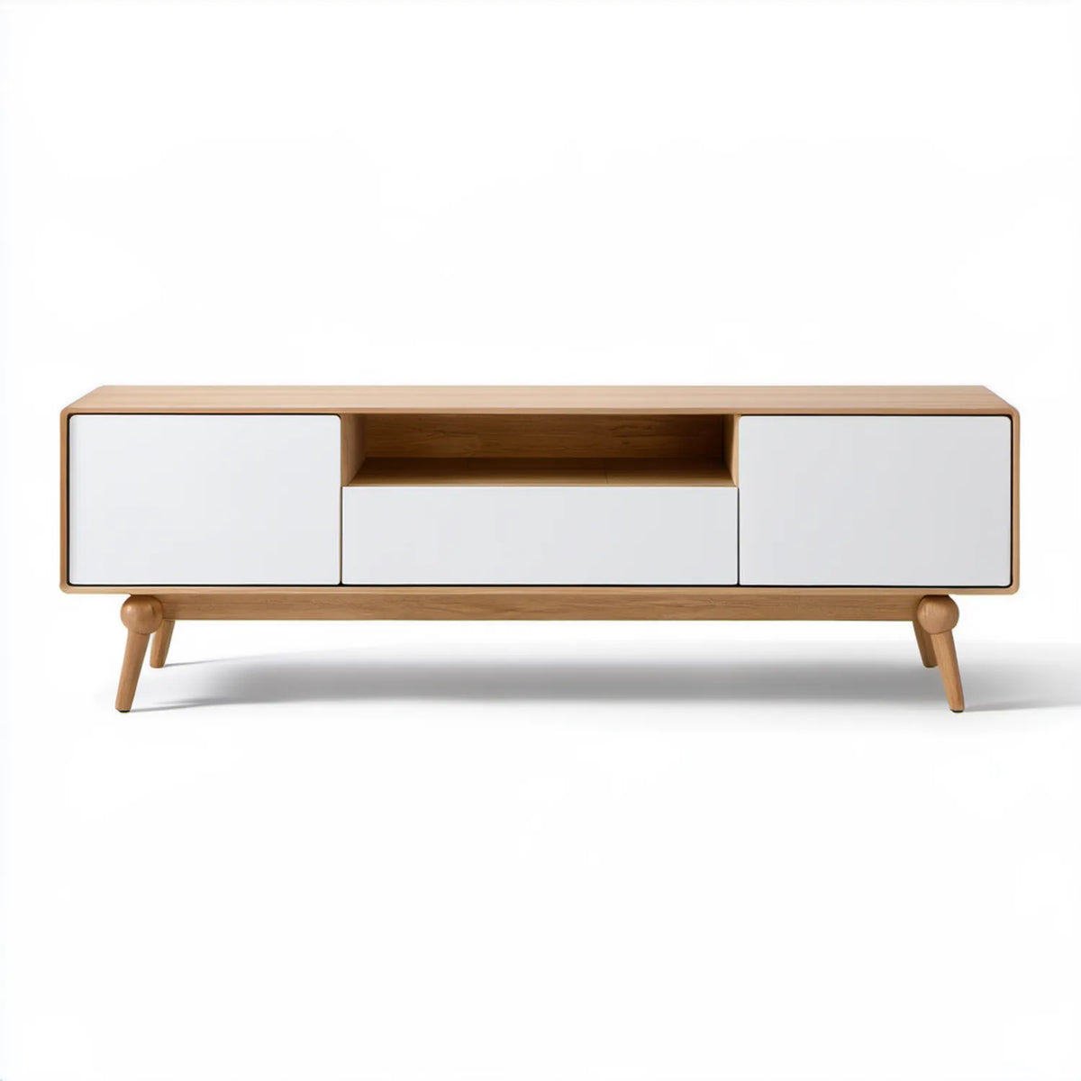 Szafka RTV z MDF w kolorze białym i naturalnego dębu, 160 x 40 x 55 cm