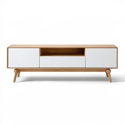 Szafka RTV z MDF w kolorze białym i naturalnego dębu, 160 x 40 x 55 cm