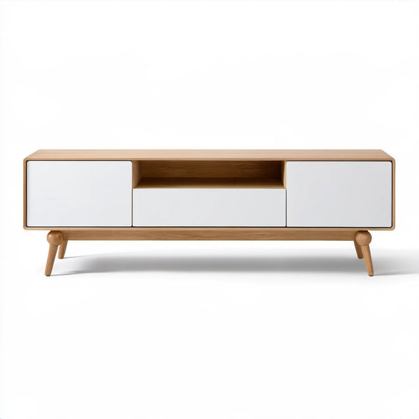 Szafka RTV z MDF w kolorze białym i naturalnego dębu, 160 x 40 x 55 cm