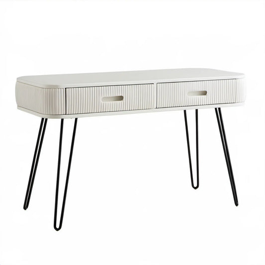 Biała konsola z 2 szufladami, 100 x 40 x 75 cm, MDF, czarne stalowe nogi
