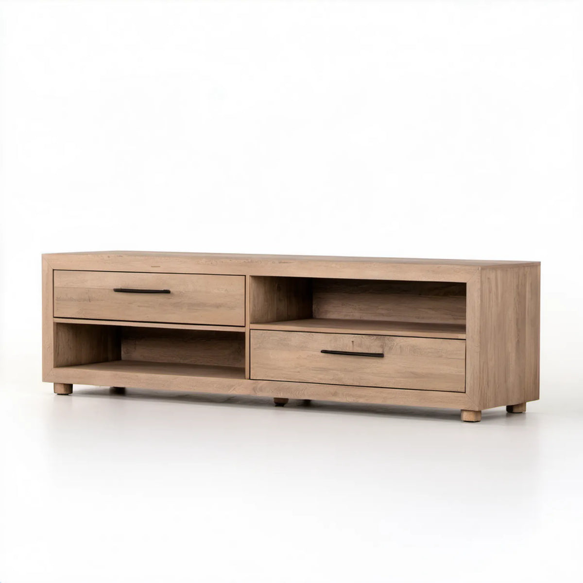 Szafka RTV dąb naturalny/czarny 180 x 40 x 55 cm z 2 szufladami i 2 wnękami