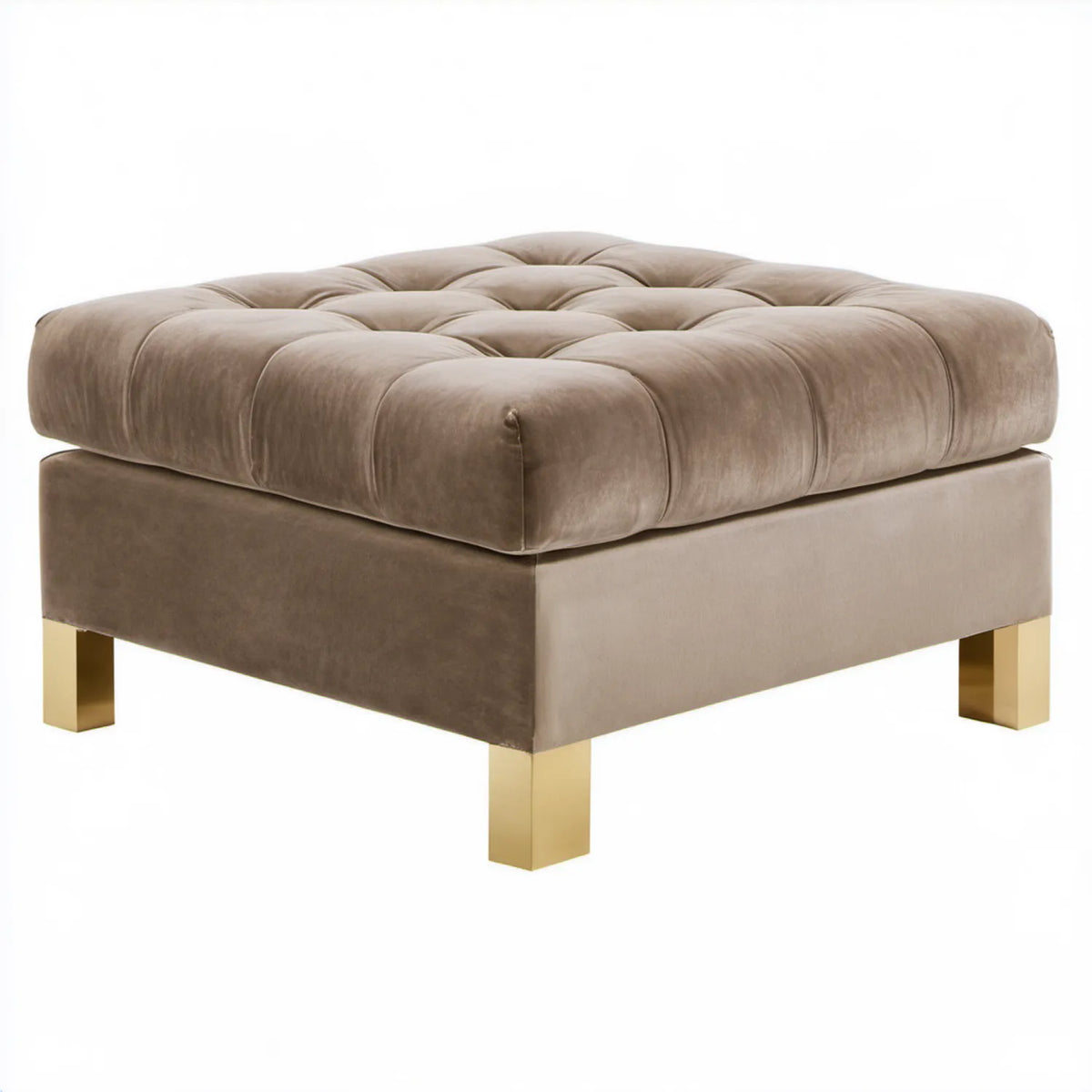 Kwadratowy pikowany podnóżek Taupe 90 x 90 x 48 cm na złotych nogach