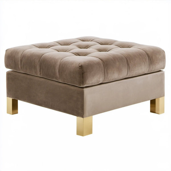 Kwadratowy pikowany podnóżek Taupe 90 x 90 x 48 cm na złotych nogach
