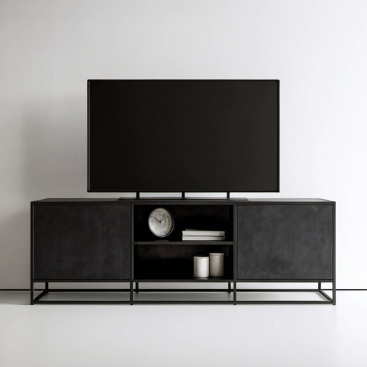 Czarna szafka pod telewizor 160 x 40 x 60 cm z płyty MDF i stalową ramą