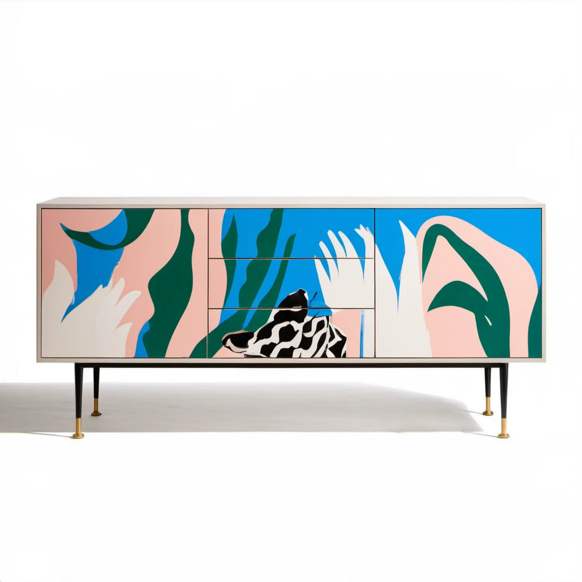 Wielokolorowa komoda 180 x 40 x 75 cm z MDF na stalowych nogach