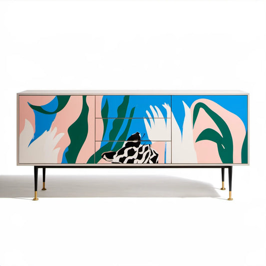 Wielokolorowa komoda 180 x 40 x 75 cm z MDF na stalowych nogach