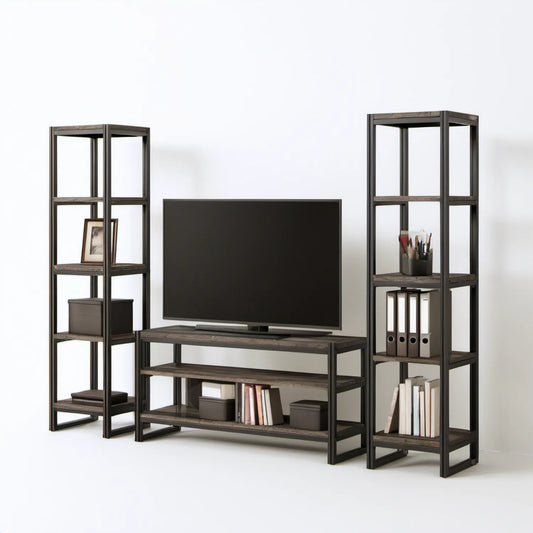 Zestaw mebli RTV z 2 regałami, czarny i ciemnobrązowy, 200 × 40 × 180 cm