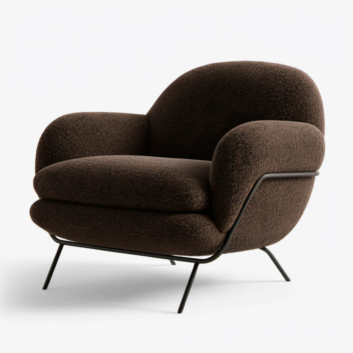 Brązowy fotel wypoczynkowy bouclé 82 × 88 × 78 cm na czarnej stalowej podstawie