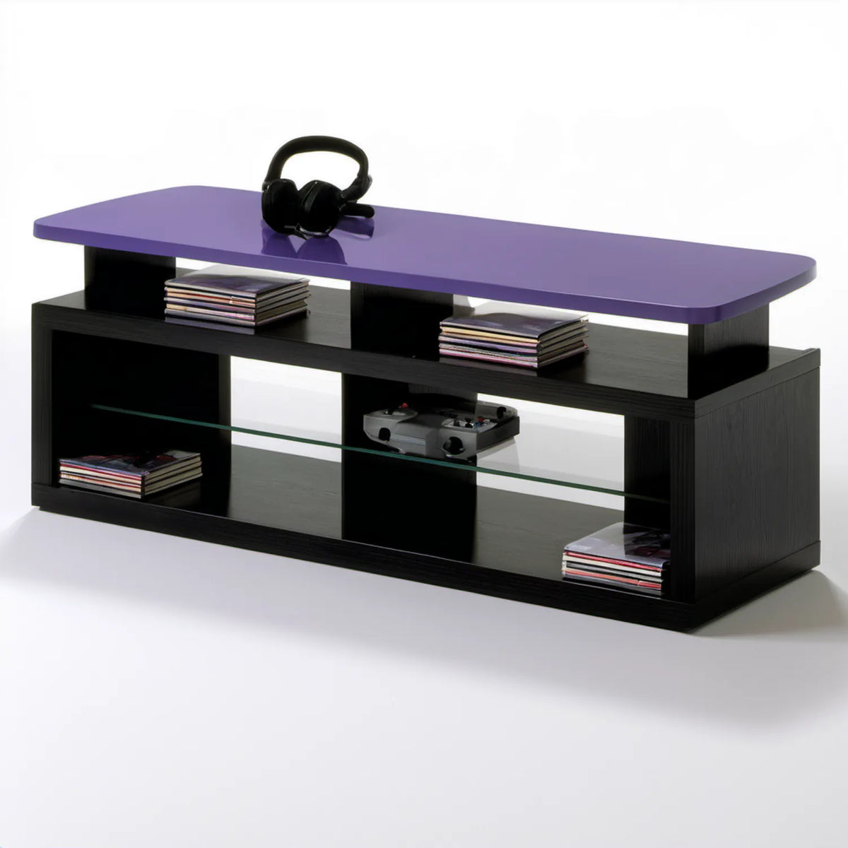 Szafka RTV czarno-fioletowa 120 x 40 x 50 cm z płyty MDF i szkła hartowanego