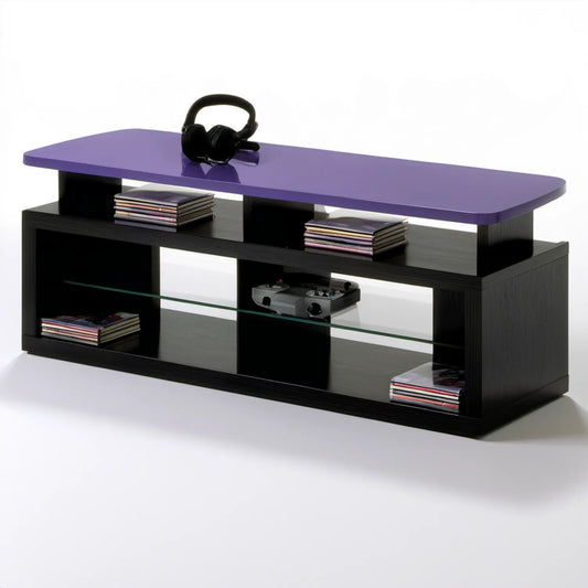 Szafka RTV czarno-fioletowa 120 x 40 x 50 cm z płyty MDF i szkła hartowanego