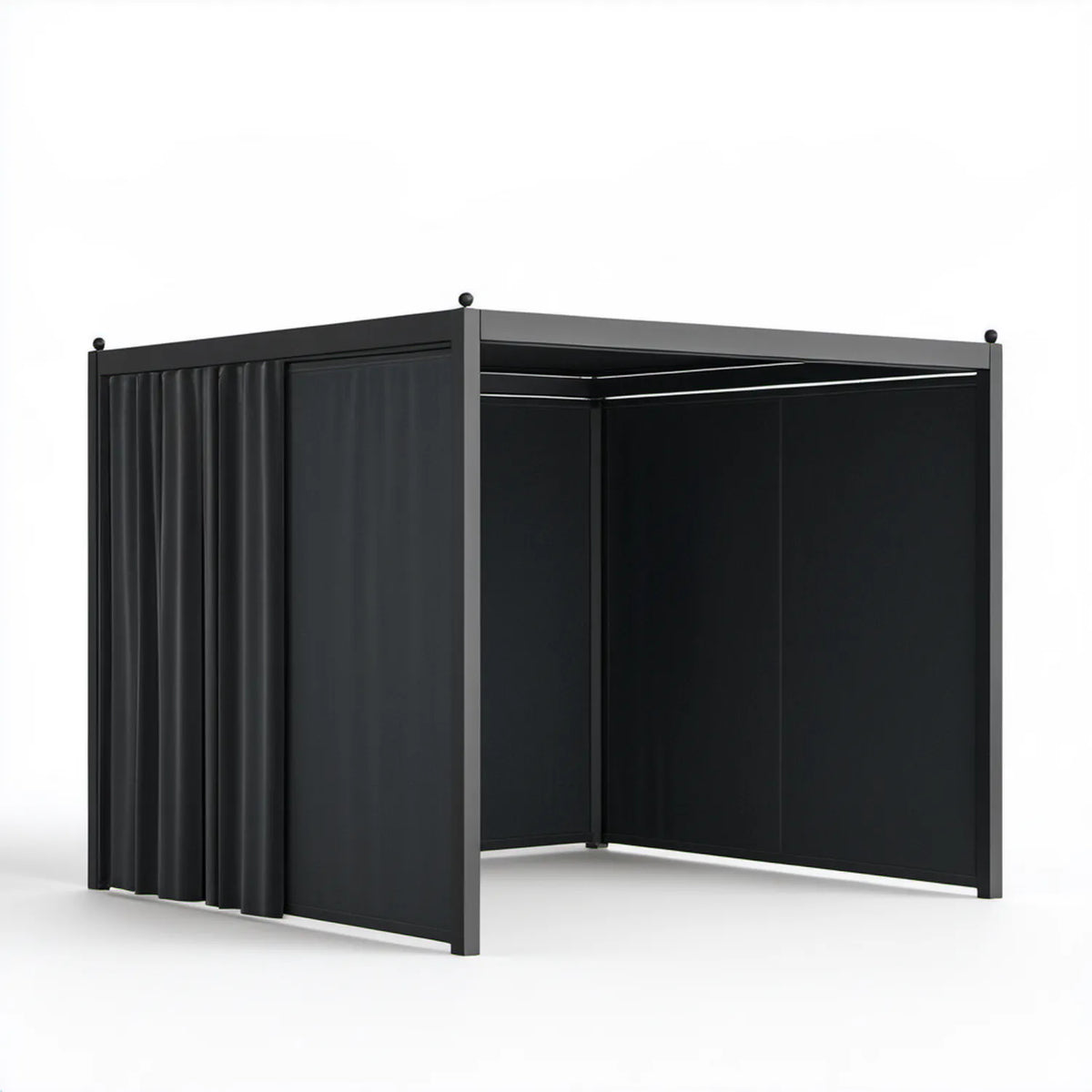 Czarny pawilon ogrodowy 300 x 300 x 220 cm z aluminiową ramą i poliestrowymi zasłonami